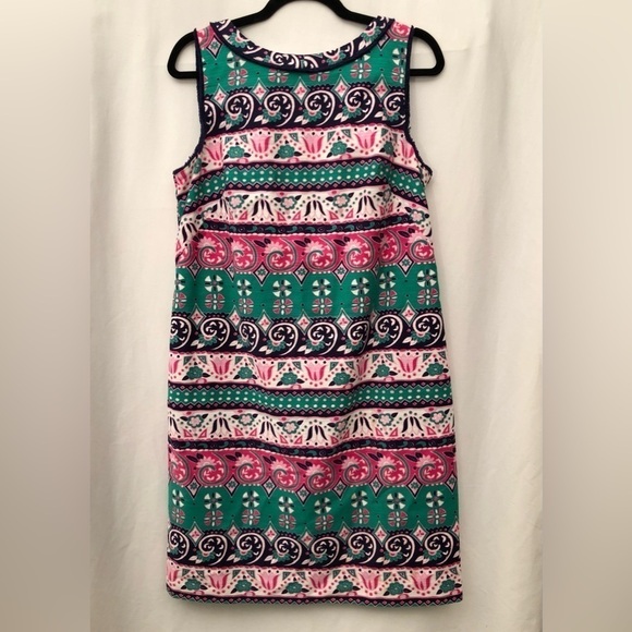 Talbots Sleeveless Shift Dress Green Pink Size 8 - Picture 2 of 16